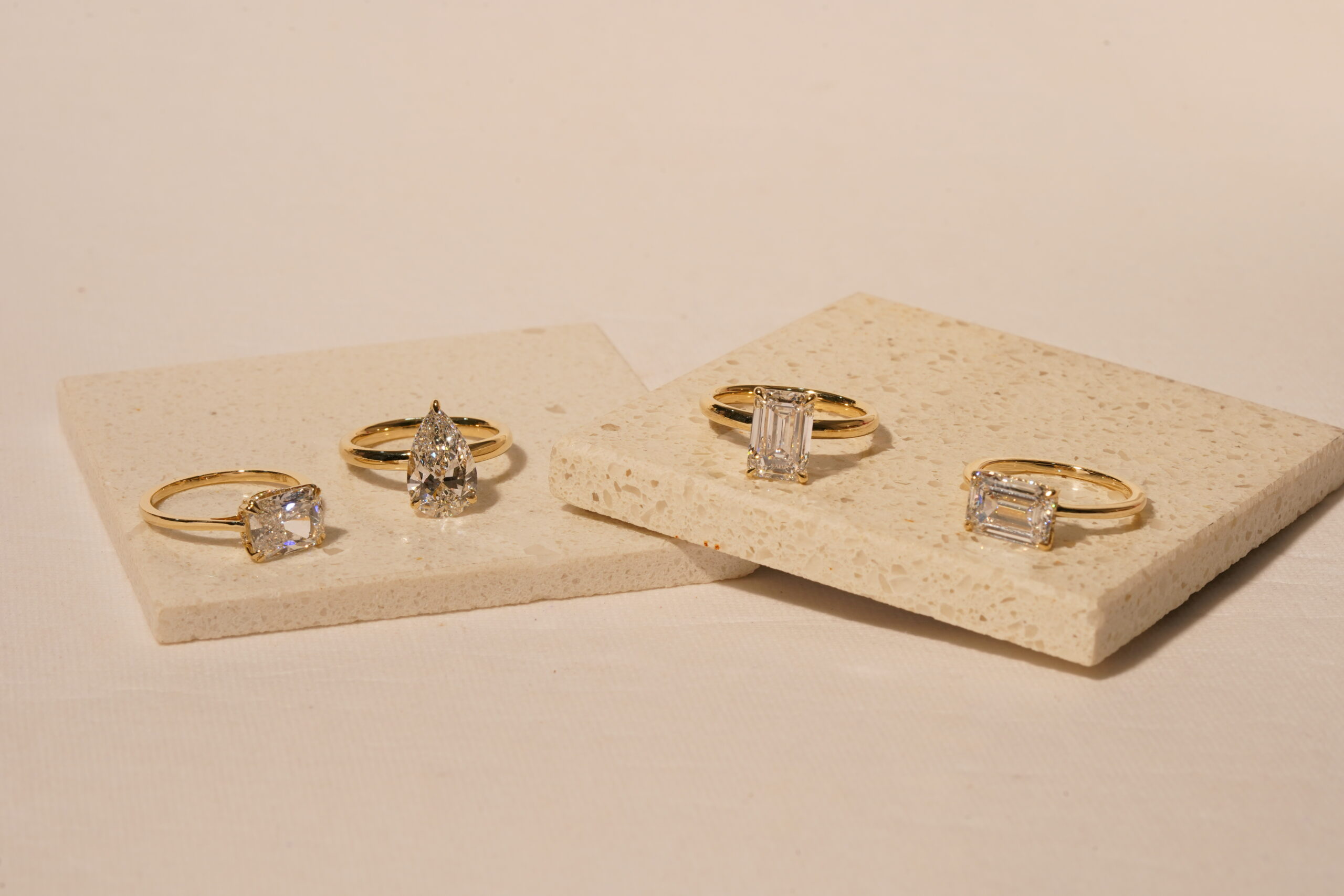 4 lab grown diamond rings in yellow gold