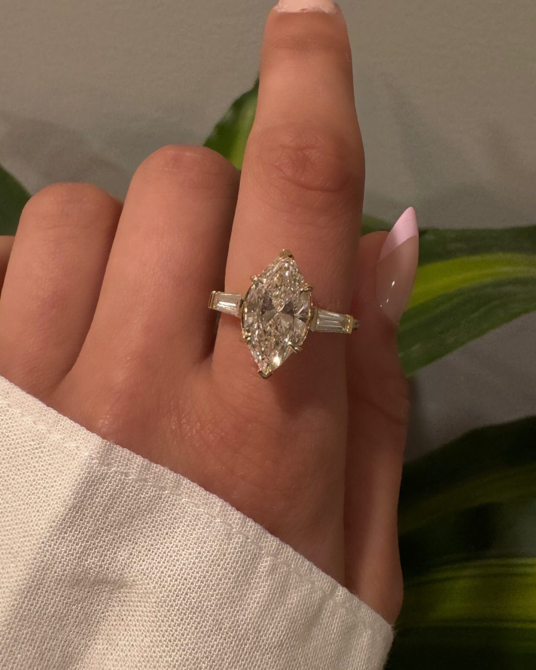 3ct marquise lab grown diamond ring on women's hand